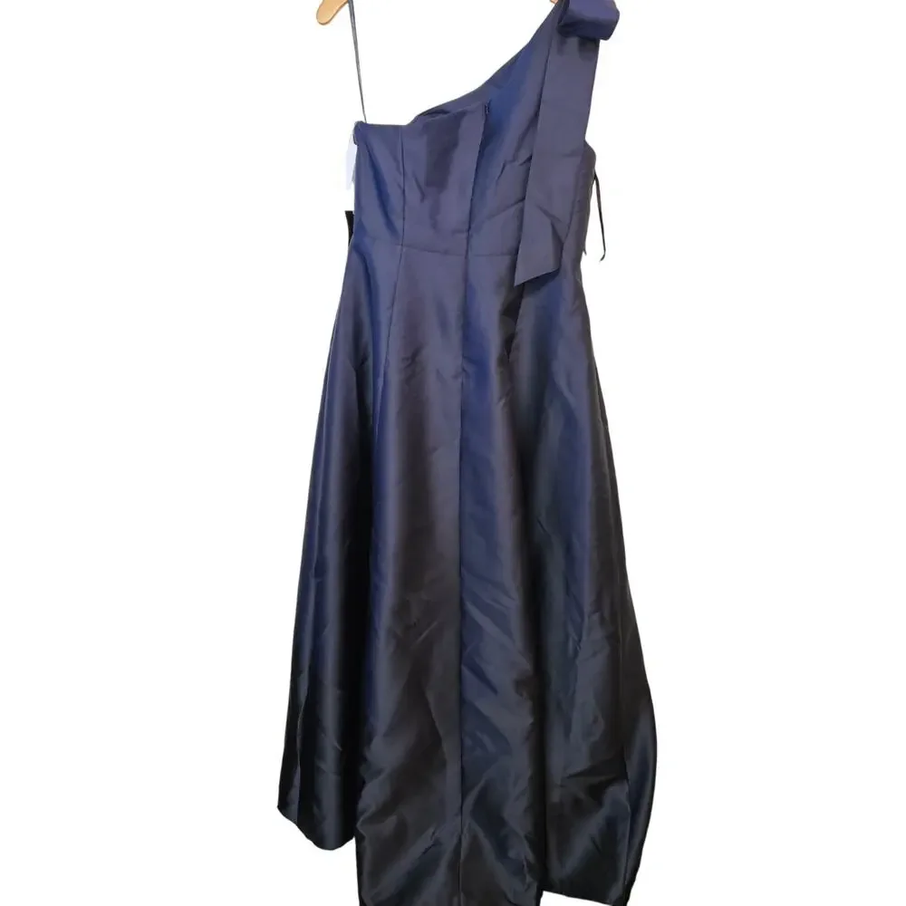 Alfred Sung Midnight One Shoulder Bow Satin Gown Size 12R NWT Holidays‎ Party - Picture 2 of 9